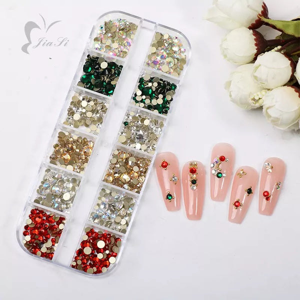 3D Flat Rhinestone  Box  Mix Color - 12 Grip