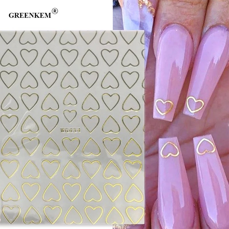 Gold Heart Line Nail  Sticker WG434