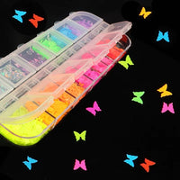 Neon Butterfly Sequins Nail Glitter - 12 Styles Box