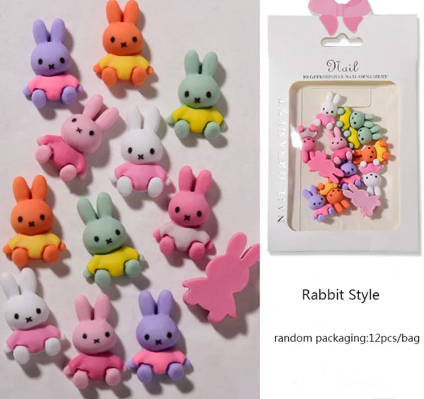 3D Mix  Color Rabbits Charms - 12pc