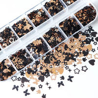 Sequin Gold & Black - Mix Shape & Colors 12pc