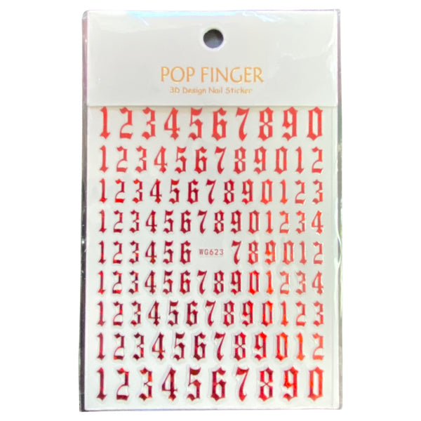 Red Numbers  Nail Sticker - WG623