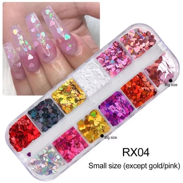 Heart Shape Nail Sequin - 12 Styles Box