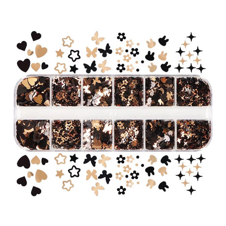 Sequin Gold & Black - Mix Shape & Colors 12pc