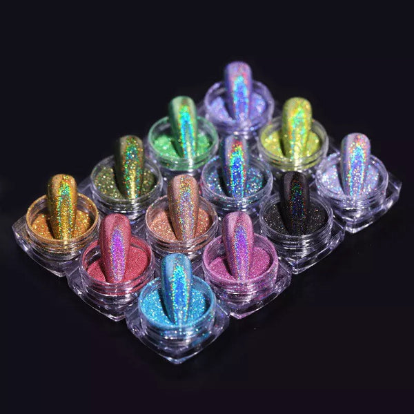 12 Grids Nail Glitter Laser Powder-Chrome powder