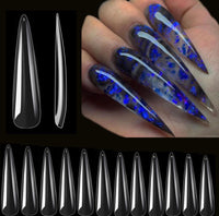 Full Cover 3XL Stiletto  Clear Nail Tips Bag 0 to 11 - 360pc