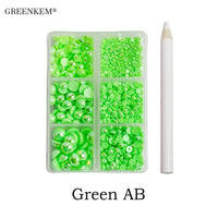 6 Grids / Green  Pack Mix Half Round Pearls flat back
