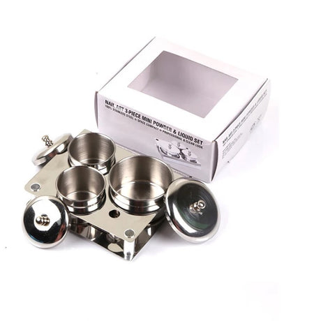 Metal Manicure Liquid & Powder Jar Set - 3pc
