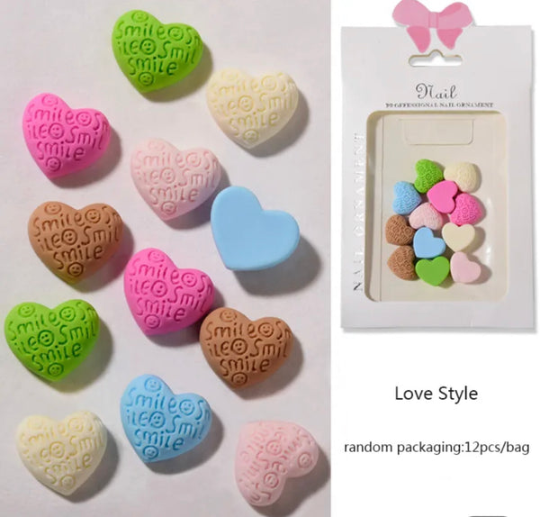 3D   Mix Heart Color  Style Nail Charms ( 12pcs)