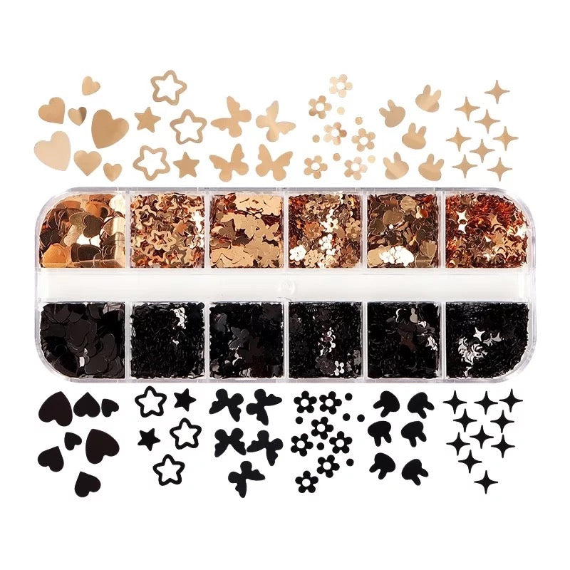 Sequin Gold & Black - Mix Shape 12pc